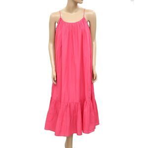 Rhode Resort Lea Pleated Solid Midi Dress Cotton-Voile Ruffle Tiered XS 283981